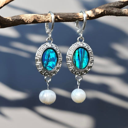 Blue Iridescent Shell Freshwater Pearl Sterling Silver Earrings