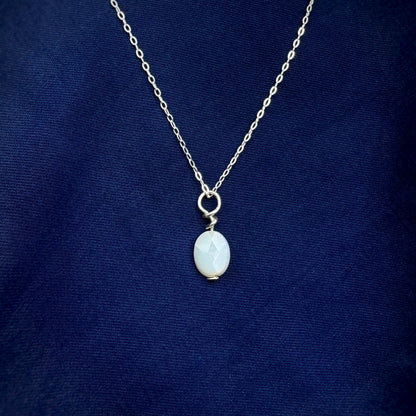 Light Blue Chalcedony Sterling Silver Chain Necklace