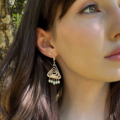 18K Gold Plated Swirl and Jade Gold-Filled Earrings