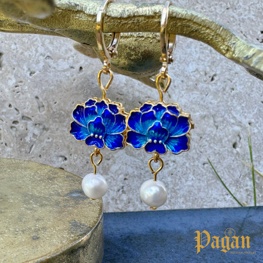 Samsara Blue Lotus Pearl Drop 14K Gold-Filled Earrings