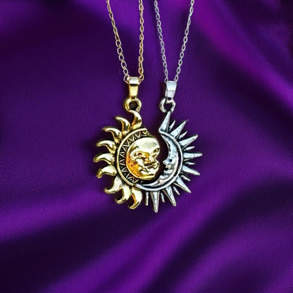 Sun and Moon Gold Stainless Steel Friendship Necklace Set