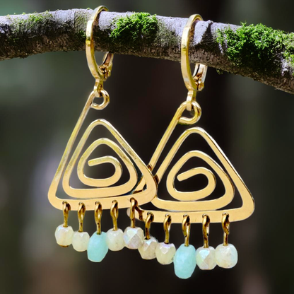 18K Gold Plated Swirl and Jade Gold-Filled Earrings