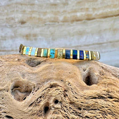 Blue Turquoise and Gold Miyuki Tila Bracelet